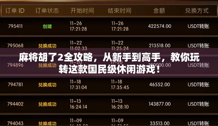 麻将胡了2全攻略，从新手到高手，教你玩转这款国民级休闲游戏！