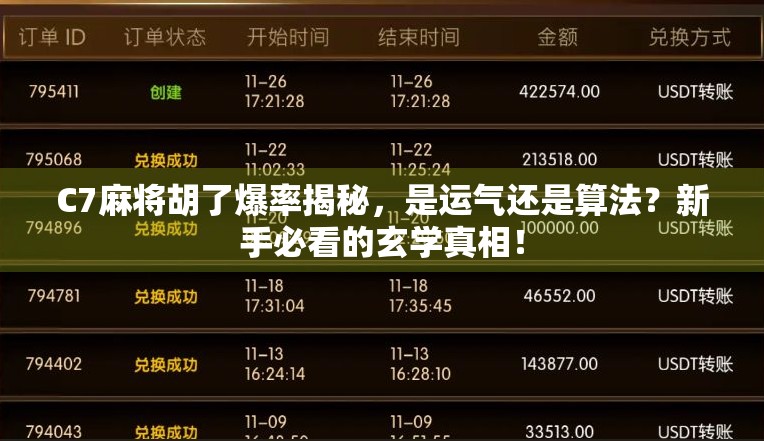 C7麻将胡了爆率揭秘，是运气还是算法？新手必看的玄学真相！