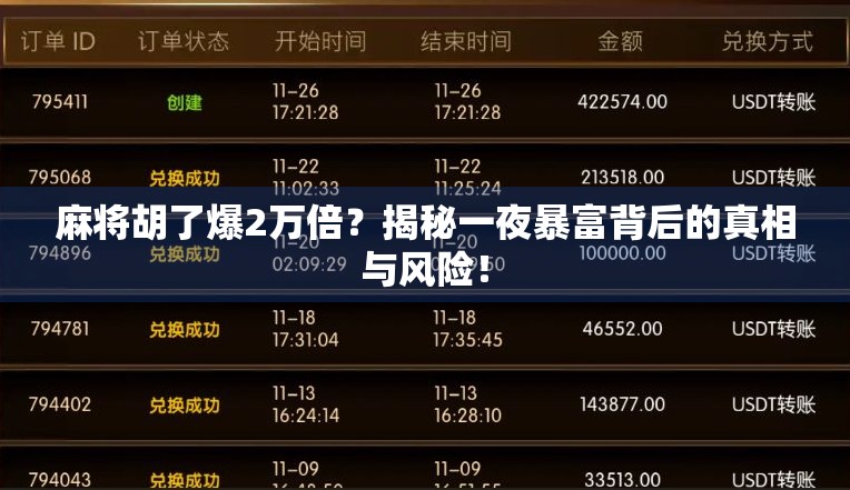 麻将胡了爆2万倍?揭秘一夜暴富背后的真相与风险! 麻将胡了爆2万倍?揭秘一夜暴富背后的真相与风险!