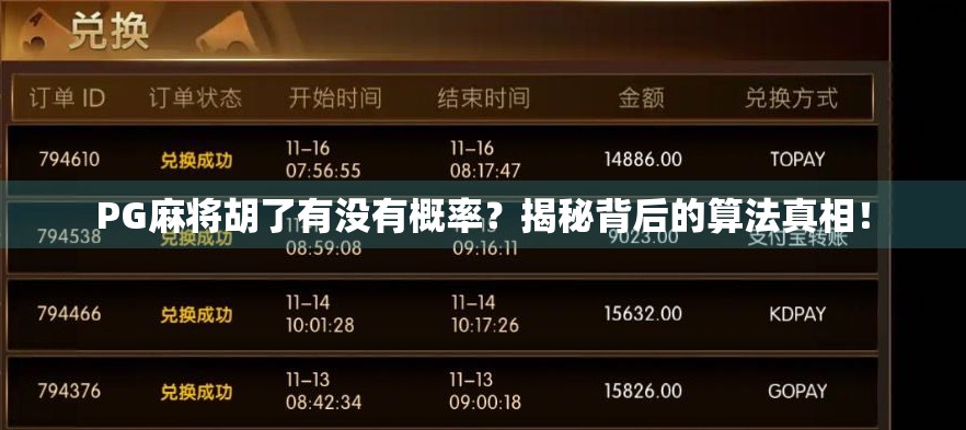 PG麻将胡了有没有概率?揭秘背后的算法真相!